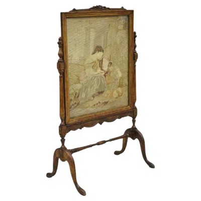 Pre-owned 1stdibs Antique French Victorian Carved Walnut And Needlepoint Fireplace Screen In Brown