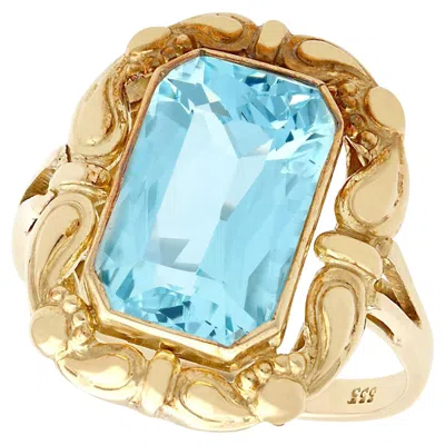 Pre-owned 1stdibs Antique German 4.10 Carat Emerald Cut Aquamarine And Yellow Gold Cocktail Ring
