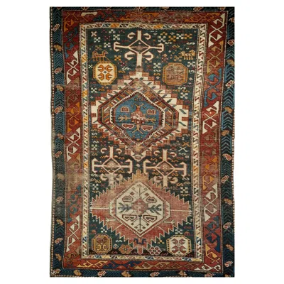 Pre-owned 1stdibs Antique Hand-knotted Caucasian Kazak Rug, Late 19th Century, Blue & Red, 3' X 5'