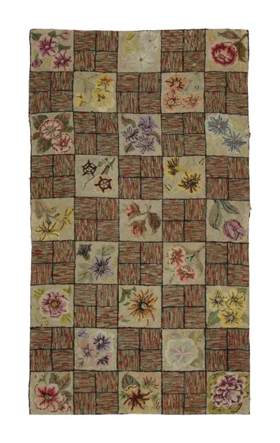 Pre-owned 1stdibs Antique Hooked Floral Rug With Botanical Tile Design - Rug & Kilim In Brown