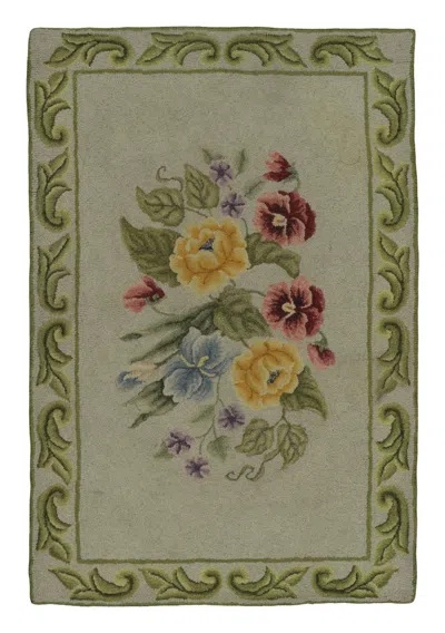 Pre-owned 1stdibs Antique Hooked Gift-size Rug With Floral Bouquet & Foliate Border - Rug & Kilim In Brown