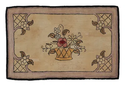 Pre-owned 1stdibs Antique Hooked Rug With Botanical Basket Medallion Design - Rug & Kilim In Brown
