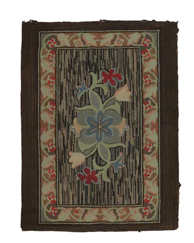 Pre-owned 1stdibs Antique Hooked Rug With Floral Medallion & Scrolling Vine Border - Rug & Kilim In Black