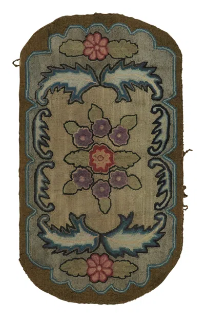 Pre-owned 1stdibs Antique Hooked Rug With Floral Medallion & Scrollwork Design - Rug & Kilim In Brown