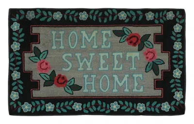Pre-owned 1stdibs Antique Hooked Rug With “home Sweet Home” Quote & Flowers - Rug & Kilim In Black