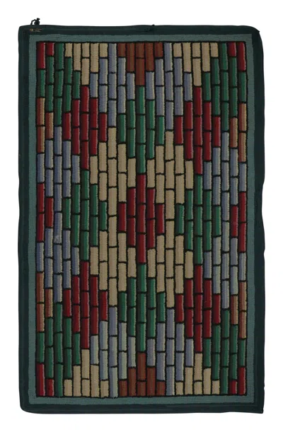 Pre-owned 1stdibs Antique Hooked Rug With Jewel-tone Geometric Mosaic Design - Rug & Kilim In Black