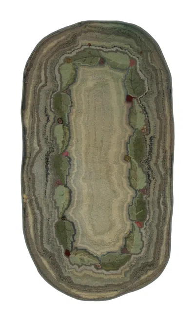 Pre-owned 1stdibs Antique Hooked Rug With Leaf Design In Pastel Green Tones - Rug & Kilim