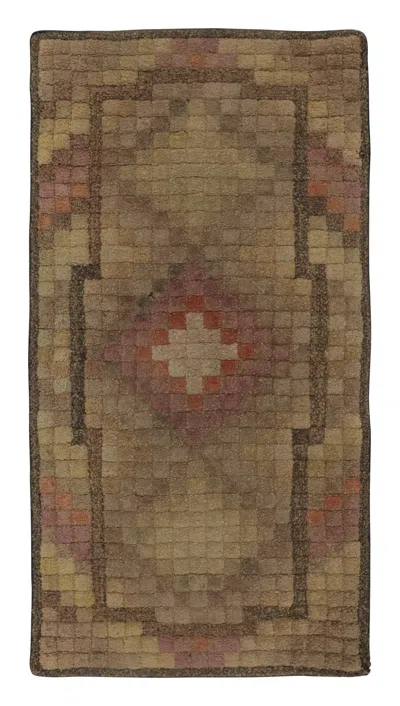 Pre-owned 1stdibs Antique Hooked Rug With Multicolor Geometric Medallion Design - Rug & Kilim In Brown