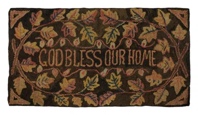 Pre-owned 1stdibs Antique Hooked Runner “god Bless Our Home” Quote In Beige & Brown - Rug & Kilm