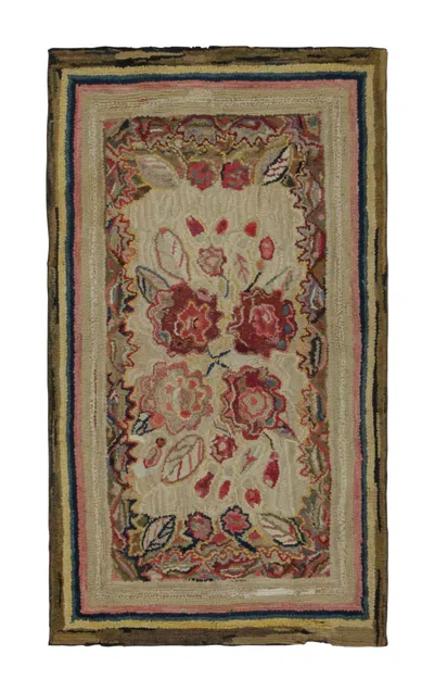 Pre-owned 1stdibs Antique Hooked Runner With Floral Medallion & Vine Border - Rug & Kilim In Brown