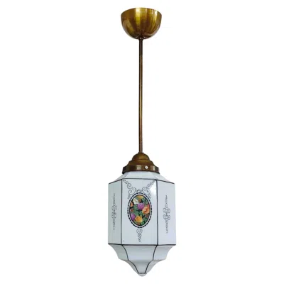 Pre-owned 1stdibs Antique Jugendstil Ceiling Lamp, Hand-painted Opaline Glass, 1920s In Transparent