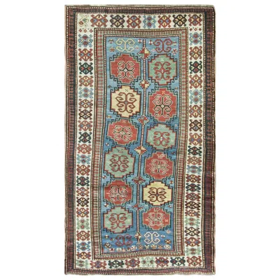 Pre-owned 1stdibs Antique Kazak Carpet, Hand-woven Wool, Sky-blue Field, Caucasus, 1880 In Gray