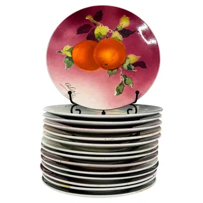 Pre-owned 1stdibs Antique Keller & Guérin Lunéville Faience Plates Set, Obert, 1900 In Brown