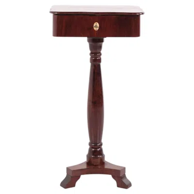 Pre-owned 1stdibs Antique Mahogany Sewing Table Or Lamp Table With Column Base & Lock 20th Century In Brown