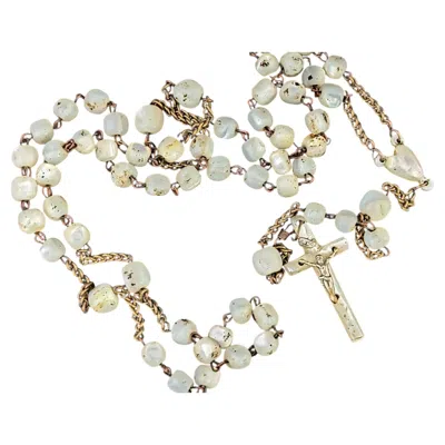 Pre-owned 1stdibs Antique Mother Of Pearl Rosary Bead Necklace, Inri Cross Pendant In Multi