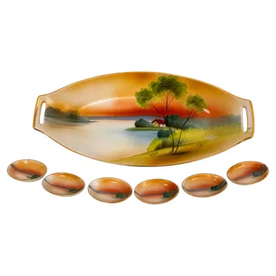 Pre-owned 1stdibs Antique Noritake Seven-piece Hand-painted Serving Set, Japan In Brown
