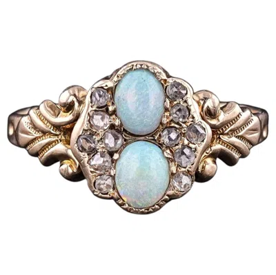 Pre-owned 1stdibs Antique Opal And Diamond Ring Of 10k Gold, Circa 1890 In Multi