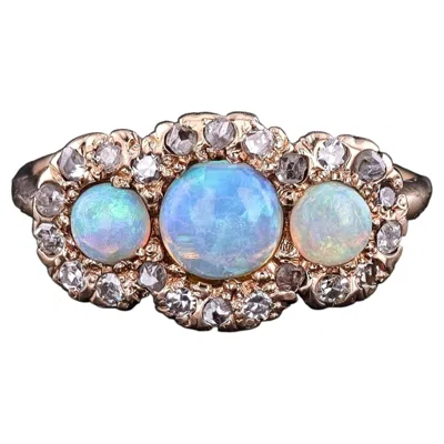 Pre-owned 1stdibs Antique Opal And Diamond Ring Of 12k Gold, Circa 1890 In Multi
