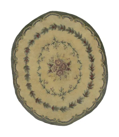 Pre-owned 1stdibs Antique Oval Hooked Rug With Soft Hued Floral Medallion & Wreath - Rug & Kilim In Brown