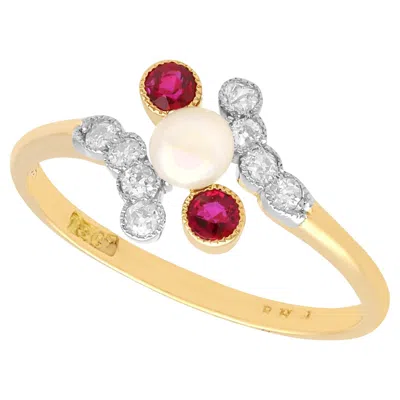 Pre-owned 1stdibs Antique Pearl Ruby And Diamond Yellow Gold Twist Ring