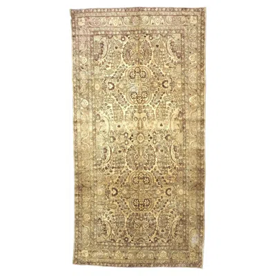 Pre-owned 1stdibs Antique Persian Malayer Wool 7x14 Tan, Brown & Taupe Handmade Gallery Rug