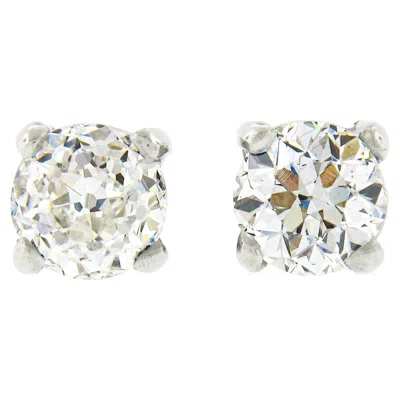 Pre-owned 1stdibs Antique Platinum 1.0ctw Gia Certified Old European Prong Diamond Stud Earrings In Multi