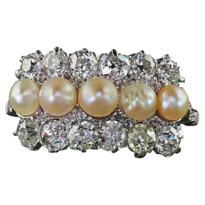 Pre-owned 1stdibs Antique Platinum Art Deco Old Mine Diamond And Pearl Three Row Ring In Multi