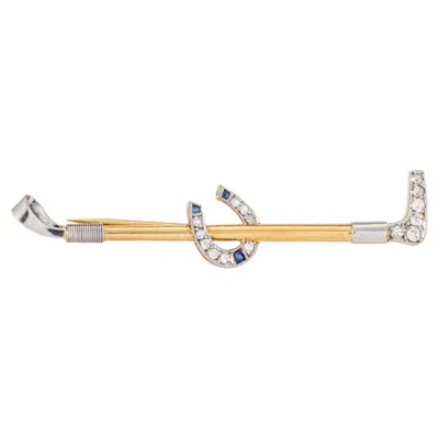 Pre-owned 1stdibs Antique Portuguese Horseshoe Riding Crop Brooch Diamond 19k Gold Platinum In Multi