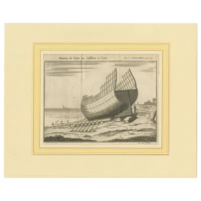 Pre-owned 1stdibs Antique Print Of A Ship Launching By Pluche '1735' In Sand