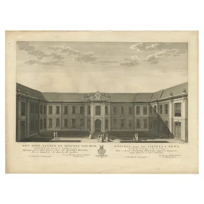 Pre-owned 1stdibs Antique Print Of The Former Retirement Home In Amsterdam By Van Schley, C.1760 In Sand
