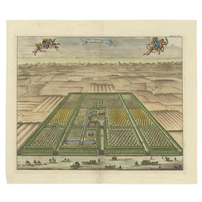 Pre-owned 1stdibs Antique Print Of The Poppendam Estate, North Of Amsterdam, The Netherlands, 1696 In Sand