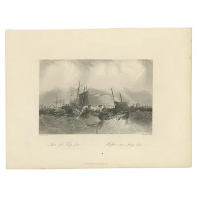 Pre-owned 1stdibs Antique Print Of The Port Of Ting Hai In China, C.1850 In Sand