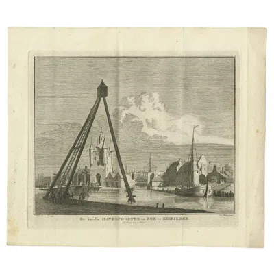 Pre-owned 1stdibs Antique Print Of The Port Of Zierikzee By Tirion, 1751 In Sand