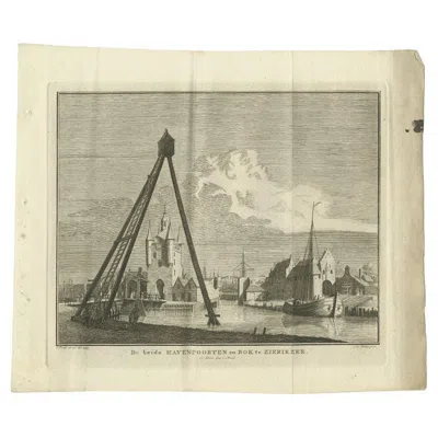 Pre-owned 1stdibs Antique Print Of The Port Of Zierikzee, Holland, By Tirion, 1751 In Sand