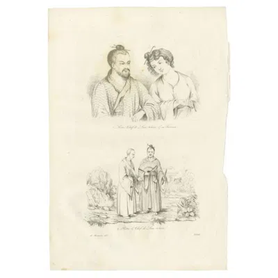 Pre-owned 1stdibs Antique Print Of The Priest And Chief Of Liu-tcheou By Dumont D'urville, 1834 In Sand