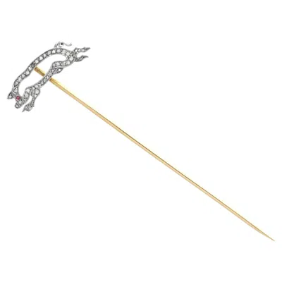 Pre-owned 1stdibs Antique Ruby And 0.23 Carat Diamond, 18k Yellow Gold Pig Pin Brooch Circa 1930