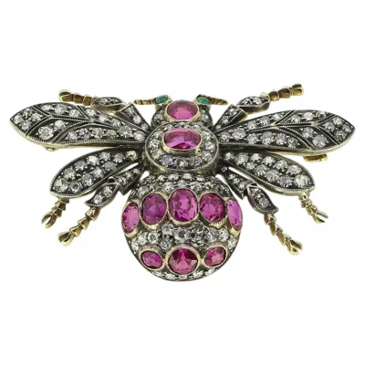 Pre-owned 1stdibs Antique Ruby And Diamond Fly Brooch In Multi