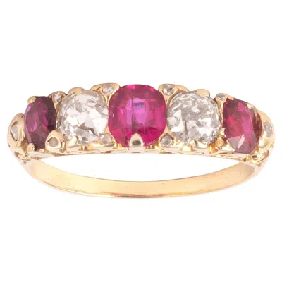 Pre-owned 1stdibs Antique Ruby And Diamond Graduating Five Stone Ring English C.1900 In Multi