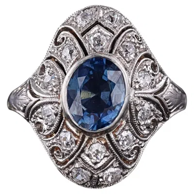 Pre-owned 1stdibs Antique Sapphire Ring Of Platinum Topped 15k Gold, Circa 1920 In Blue
