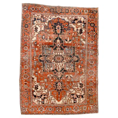 Pre-owned 1stdibs Antique Serapi Style Rug With Bold Geometric Medallion In Brown