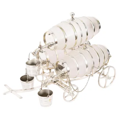 Pre-owned 1stdibs Antique Silver Plated Frosted Crystal Barrel Dispensers & Tot Pails 19th Century In Sand