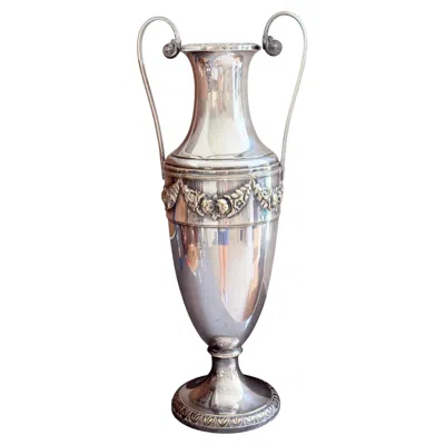 Pre-owned 1stdibs Antique Silver Vase, European Art Deco Decorative Cup, Large Floral Pendant Vase
