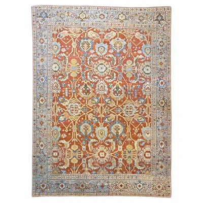 Pre-owned 1stdibs Antique Sultanabad Wool 9 X 12 Rust, Navy & Ivory Handmade Area Rug In White