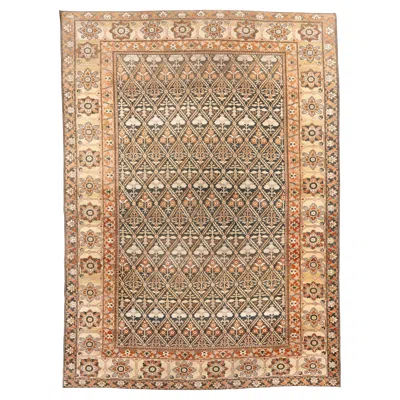 Pre-owned 1stdibs Antique Tabriz Style Rug With Lattice Herati Field In Brown