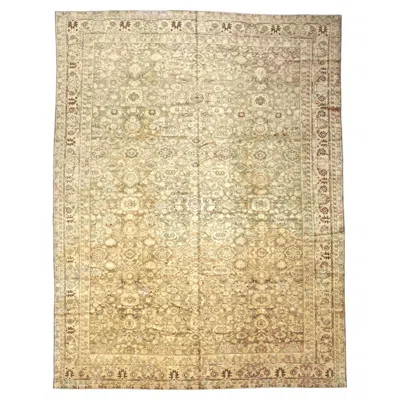 Pre-owned 1stdibs Antique Traditional Malayer Wool 10x14 Ivory & Tan Handmade Area Rug In White
