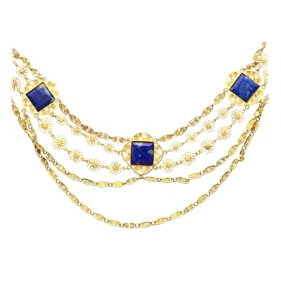Pre-owned 1stdibs Antique Victorian 5.55 Carat Lapis Lazuli Yellow Gold Necklace
