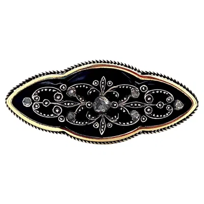 Pre-owned 1stdibs Antique Victorian Bague Au Firmament Cobalt Enamel & Rose Cut Diamond Brooch In Red