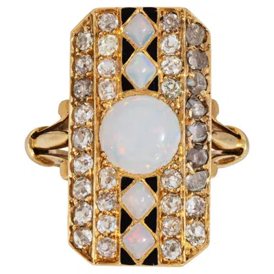 Pre-owned 1stdibs Antique Victorian Opal Diamond Ring Enamel 18k Yellow Gold 5.5 Cocktail Jewelry