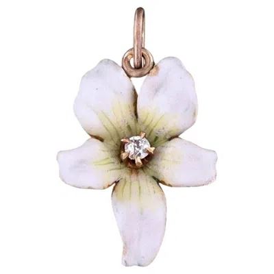 Pre-owned 1stdibs Antique White Enamel Violet Charm Of 14k Gold, Circa 1910