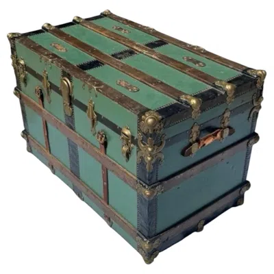 Pre-owned 1stdibs Antique Wooden Steamer Trunk With Brass Hardware And Lift-out Tray In Brown
